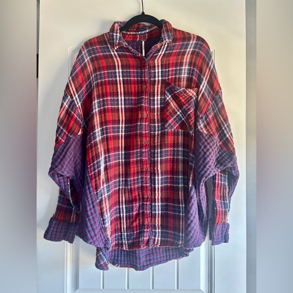 Free People Tops - Free People Red and Blue Plaid Shirt